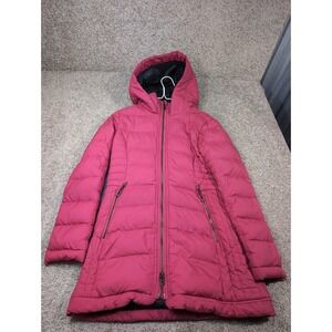 Lole Womens Down Puffer Parka Jacket Pink Hooded Full Zip Size Medium M